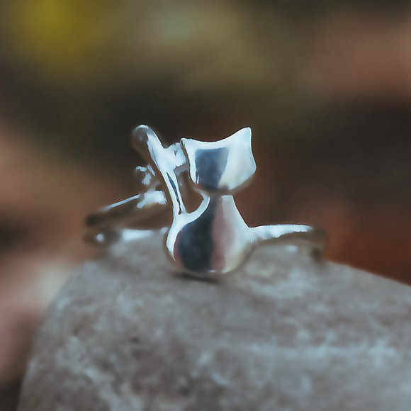 3/$25 🏷️  Sterling Silver Cat Ring Minimal Minimalist Ring Cat Tail Cute Ring - Picture 5 of 8